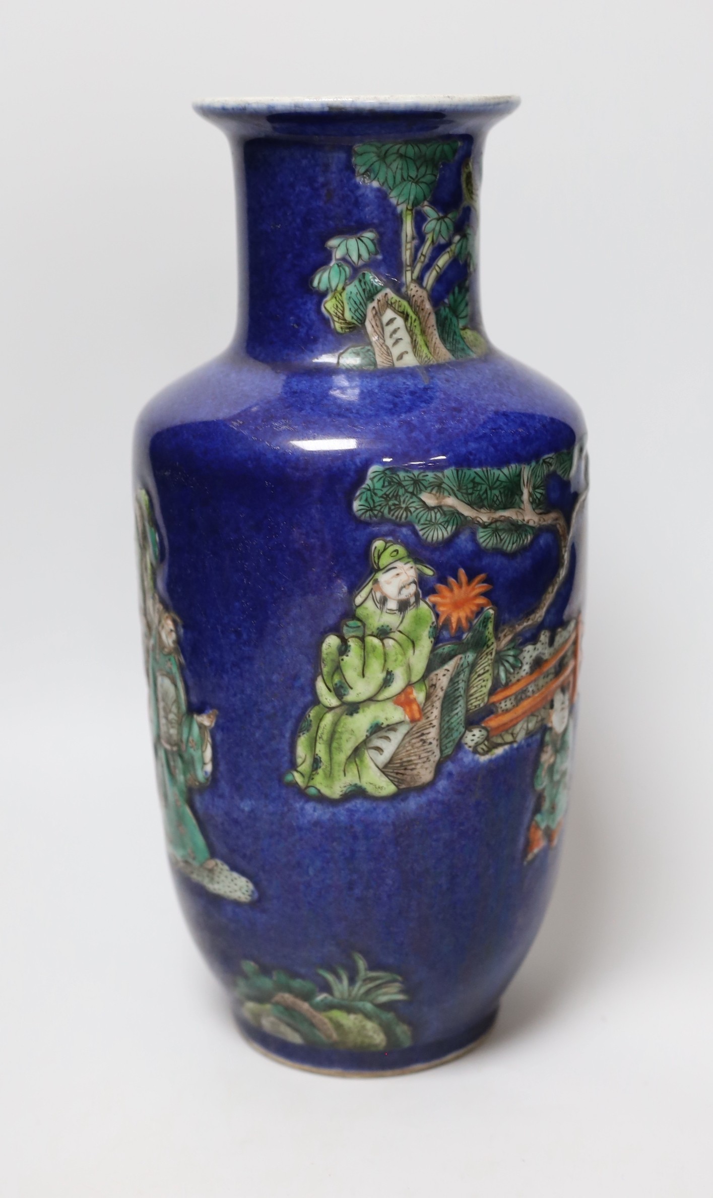 A Chinese powder blue ground figural vase, 33cm